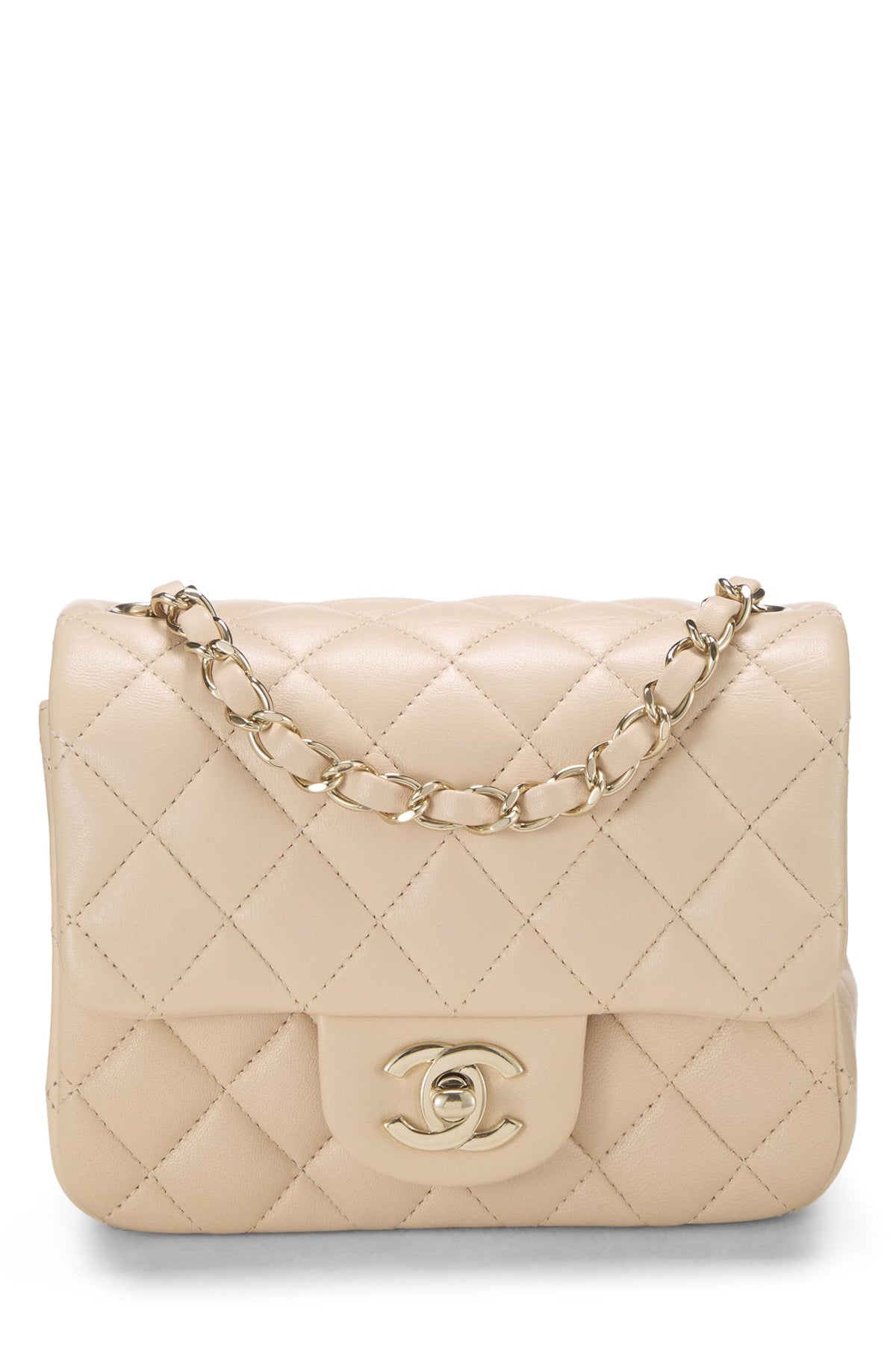 Chanel,  Beige Quilted Lambskin Square Flap Bag Mini, Beige