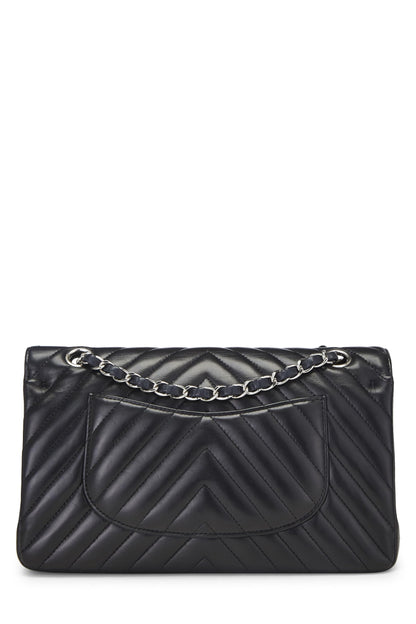 Chanel,  Black Chevron Lambskin Classic Double Flap Medium, Black