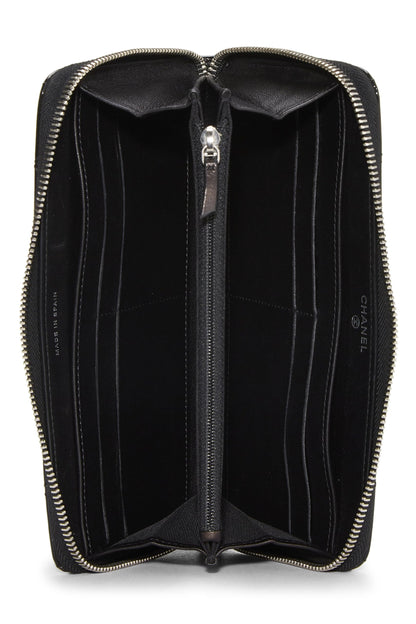 Chanel,  Black Quilted Patent Leather Zip Wallet, Black