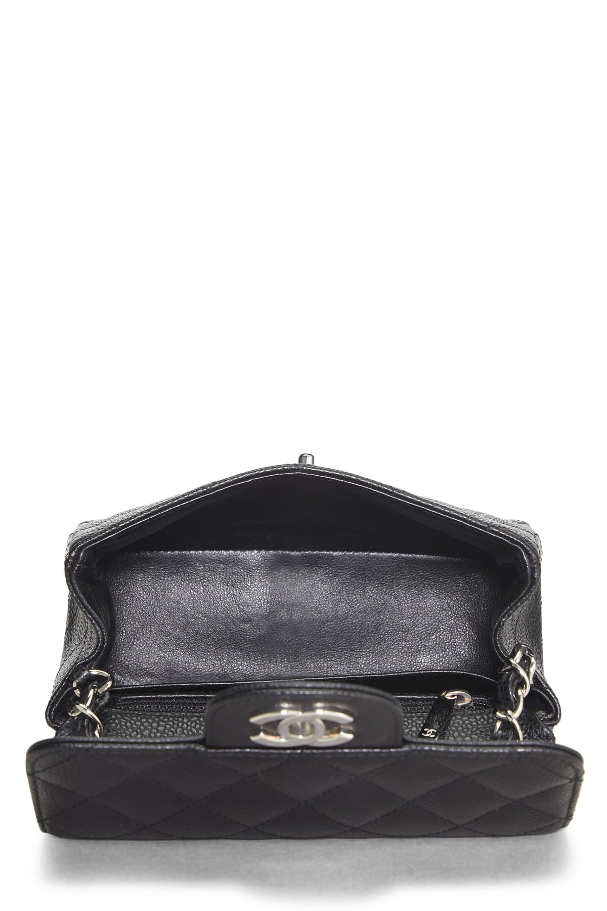 Chanel,  Black Quilted Caviar Classic Square Flap Mini, Black