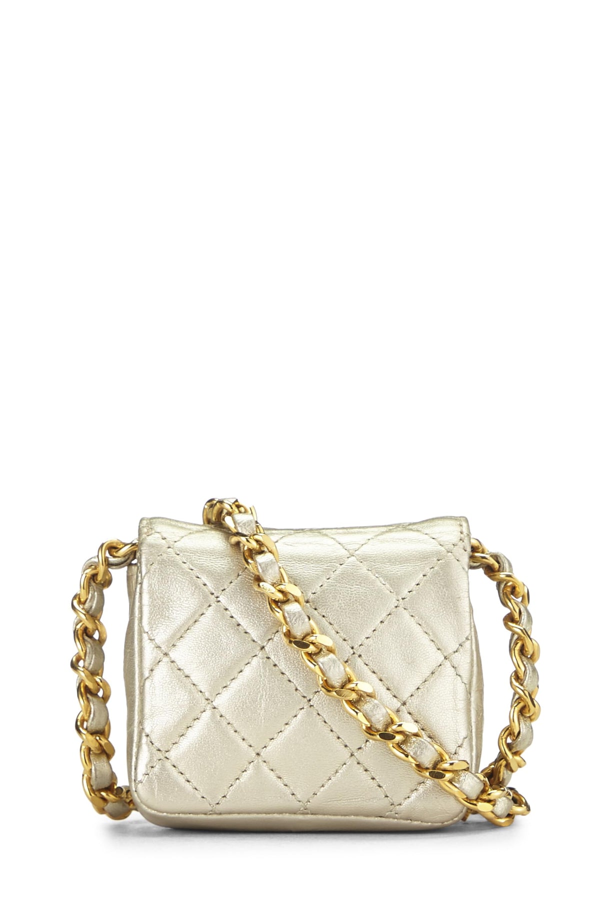 Chanel,  Gold Quilted Lambskin Half Flap Micro, Gold