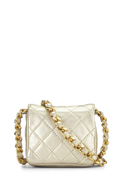 Chanel,  Gold Quilted Lambskin Half Flap Micro, Gold