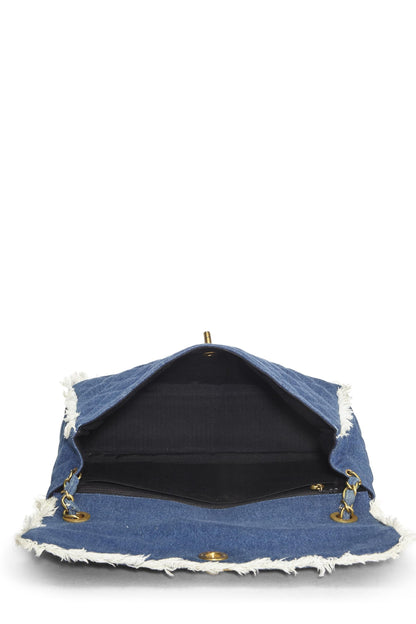 Chanel,  Blue Quilted Denim Half Flap Maxi, Blue