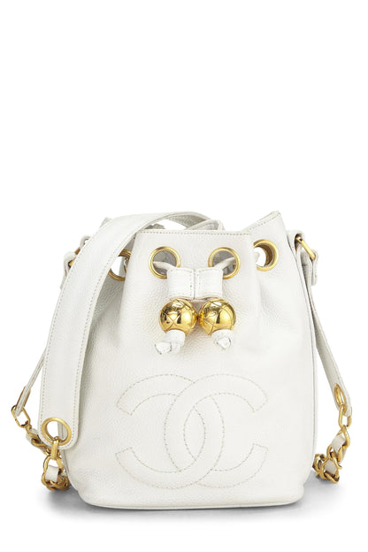 Chanel,  White Caviar Bucket Bag Mini, White