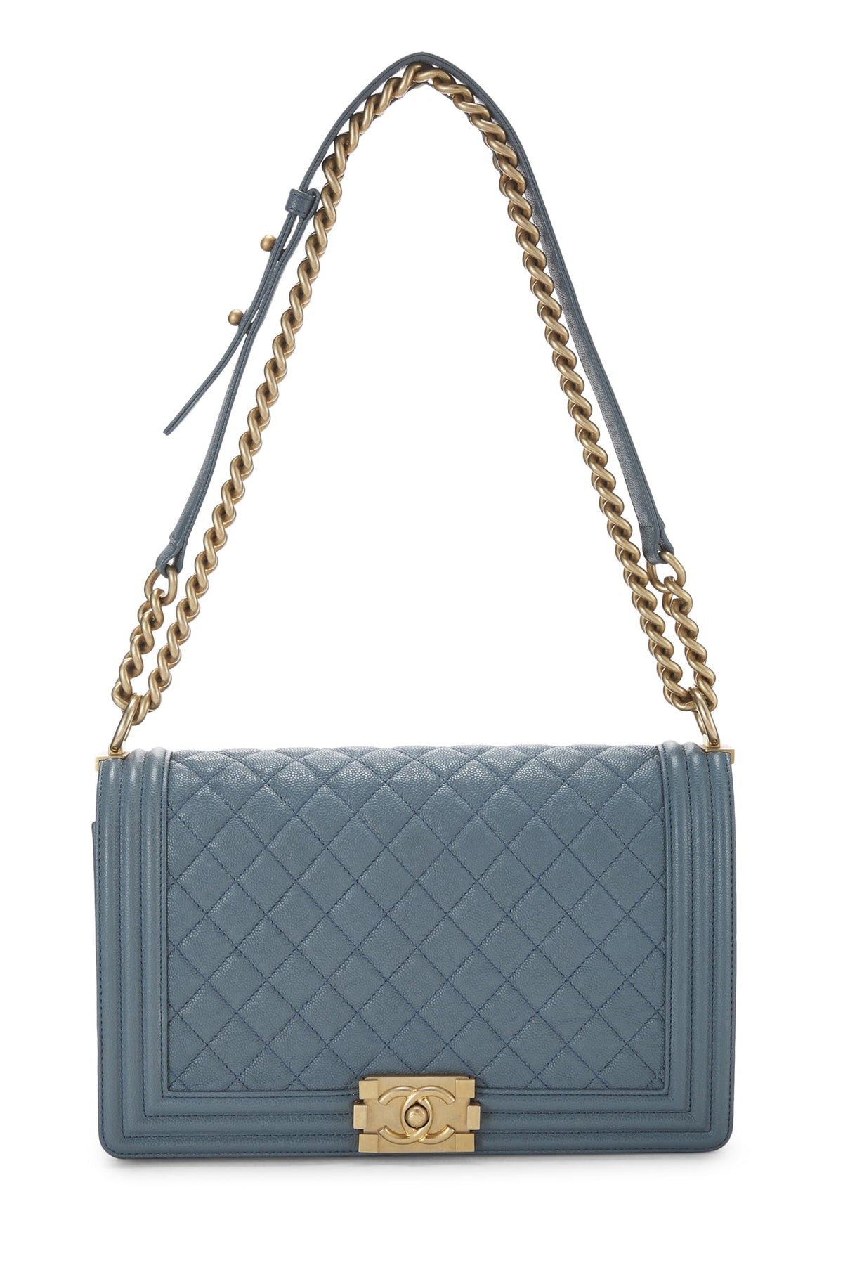 Chanel,  Blue Quilted Caviar Boy Bag Medium, Blue