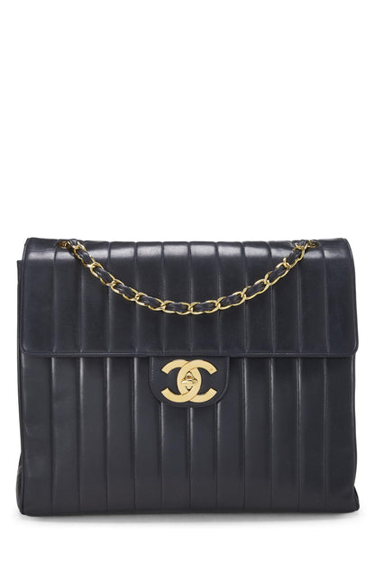 Chanel,  Navy Vertical Lambskin Half Flap XL, Navy