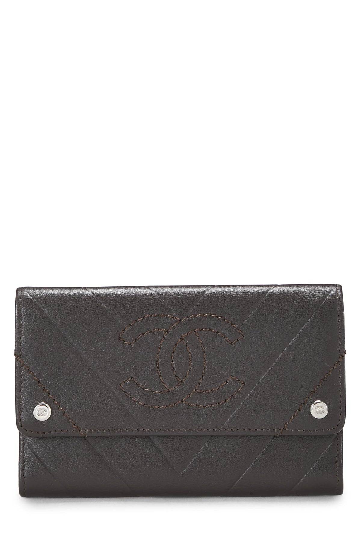 Chanel,  Brown Calfskin Chevron Wallet, Brown