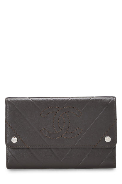 Chanel,  Brown Calfskin Chevron Wallet, Brown
