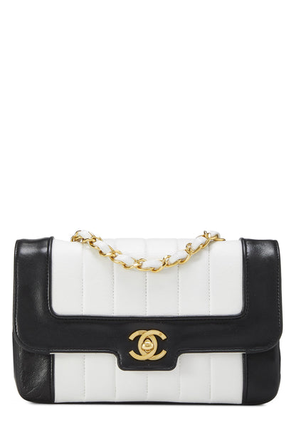 Chanel,  White & Black Vertical Lambskin Border Flap Mini, Multi