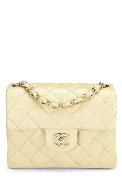 Chanel,  Beige Quilted Lambskin Half Flap Mini, Beige