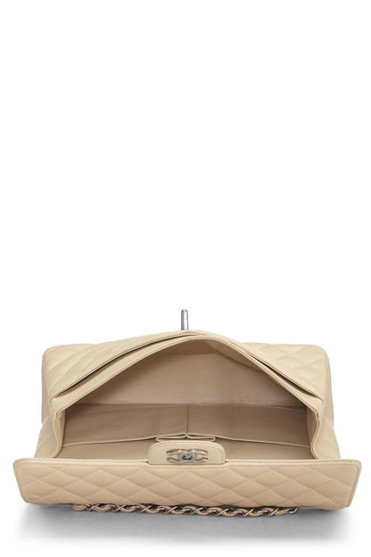 Chanel,  Beige Quilted Caviar Classic Double Flap Medium, Beige