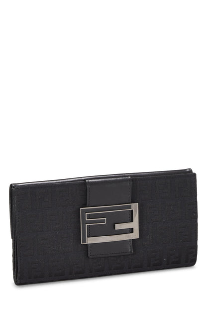 Fendi,  Black Zucchino Canvas Long Wallet, Black