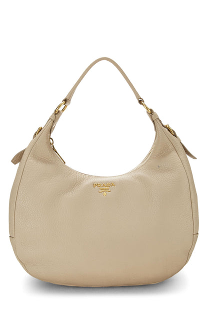 Prada,  Beige Vitello Daino Hobo Medium, Beige