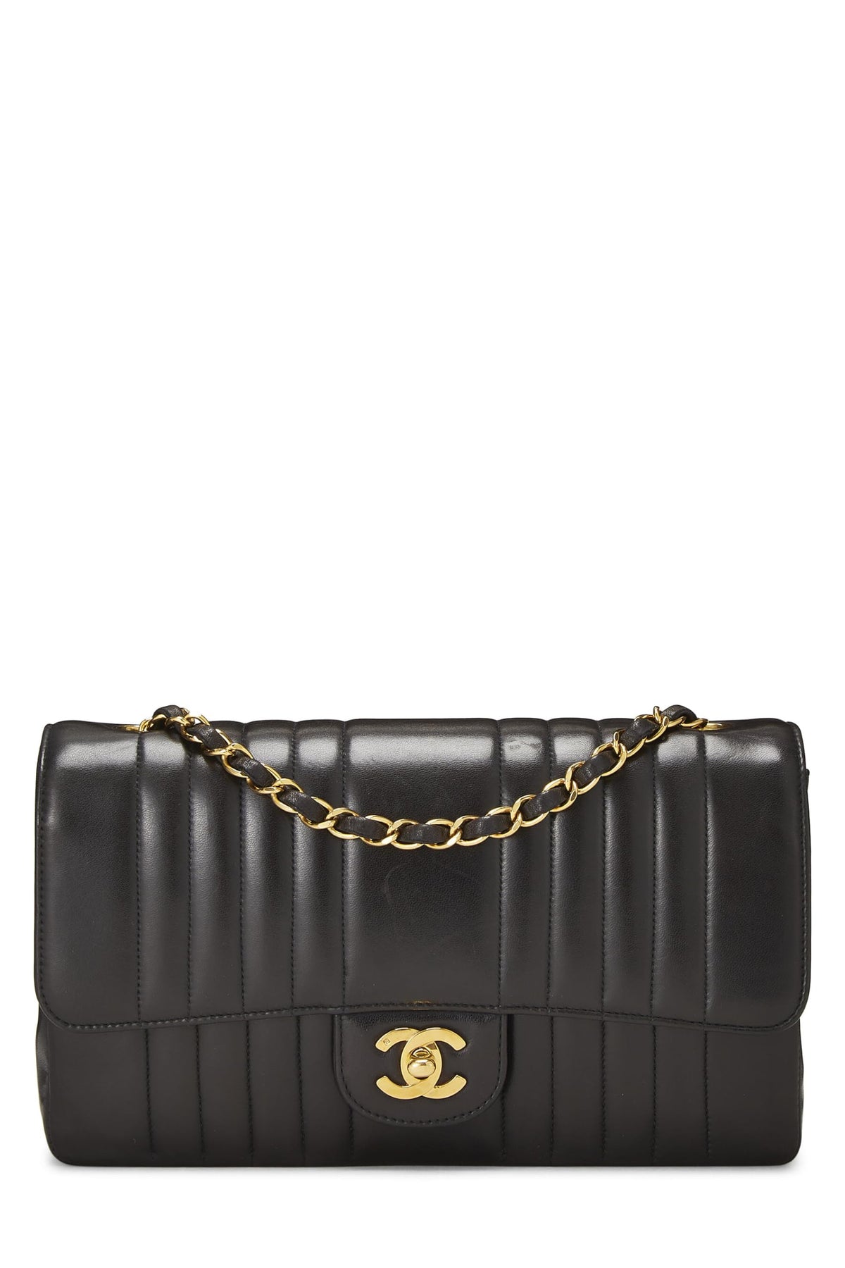 Chanel,  Black Lambskin Vertical Flap Medium, Black