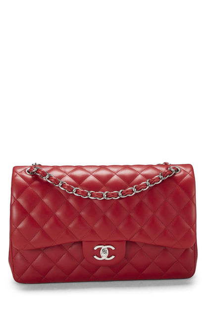Chanel,  Red Quilted Lambskin New Classic Double Flap Jumbo, Red