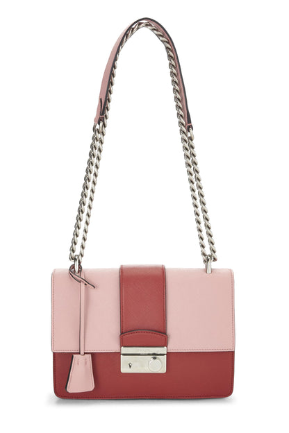 Prada,  Pink & Red Saffiano Leather Chain Shoulder Bag, Multi