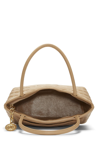 Chanel,  Beige Quilted Caviar Medallion Tote, Beige