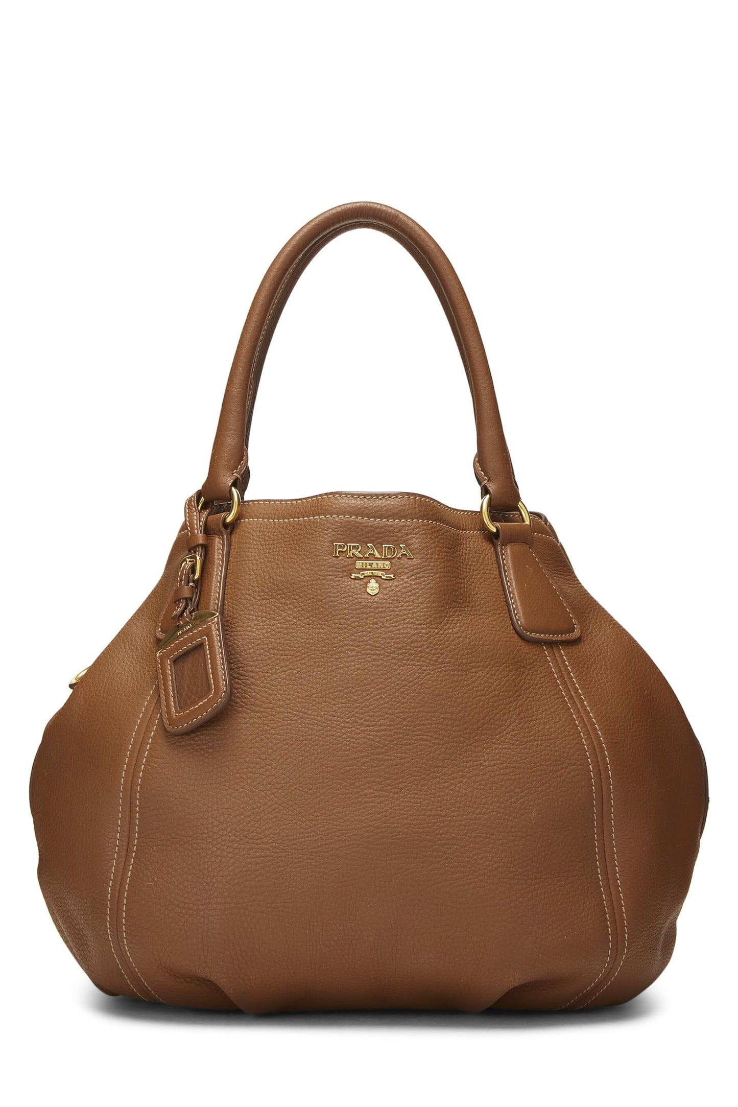 Prada,  Brown Vitello Daino Convertible Handbag Medium, Brown