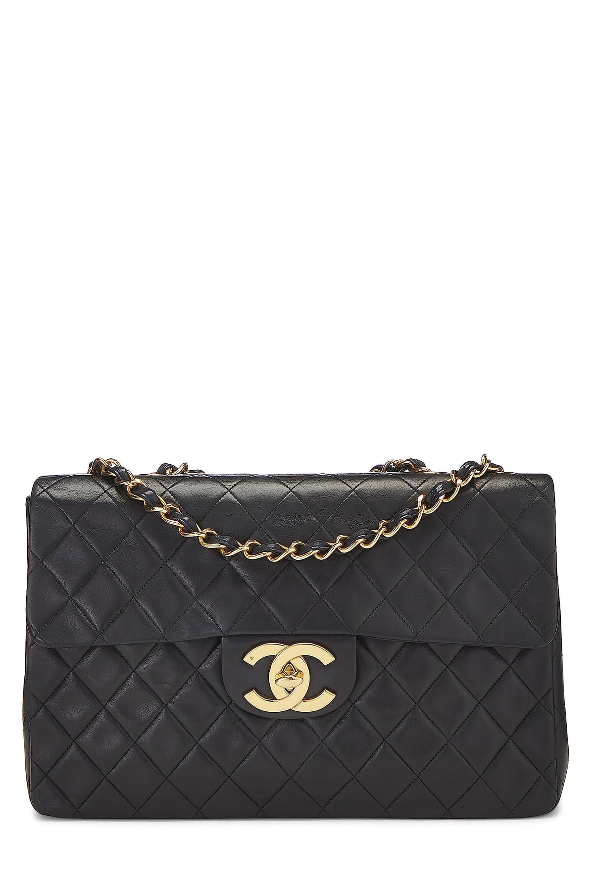 Chanel,  Black Quilted Lambskin Half Flap Maxi, Black