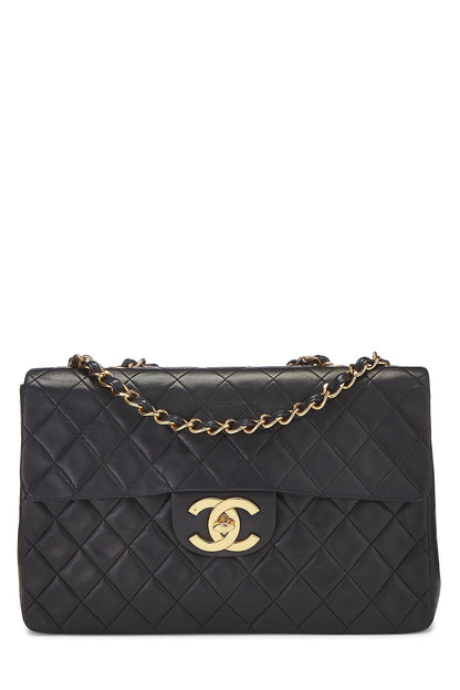 Chanel,  Black Quilted Lambskin Half Flap Maxi, Black