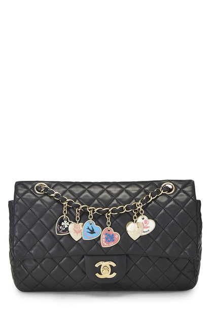 Chanel,  Black Quilted Lambskin Valentine Single Flap Medium, Black