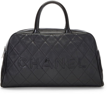 Chanel,  Black Quilted Caviar Bowler Medium, Black