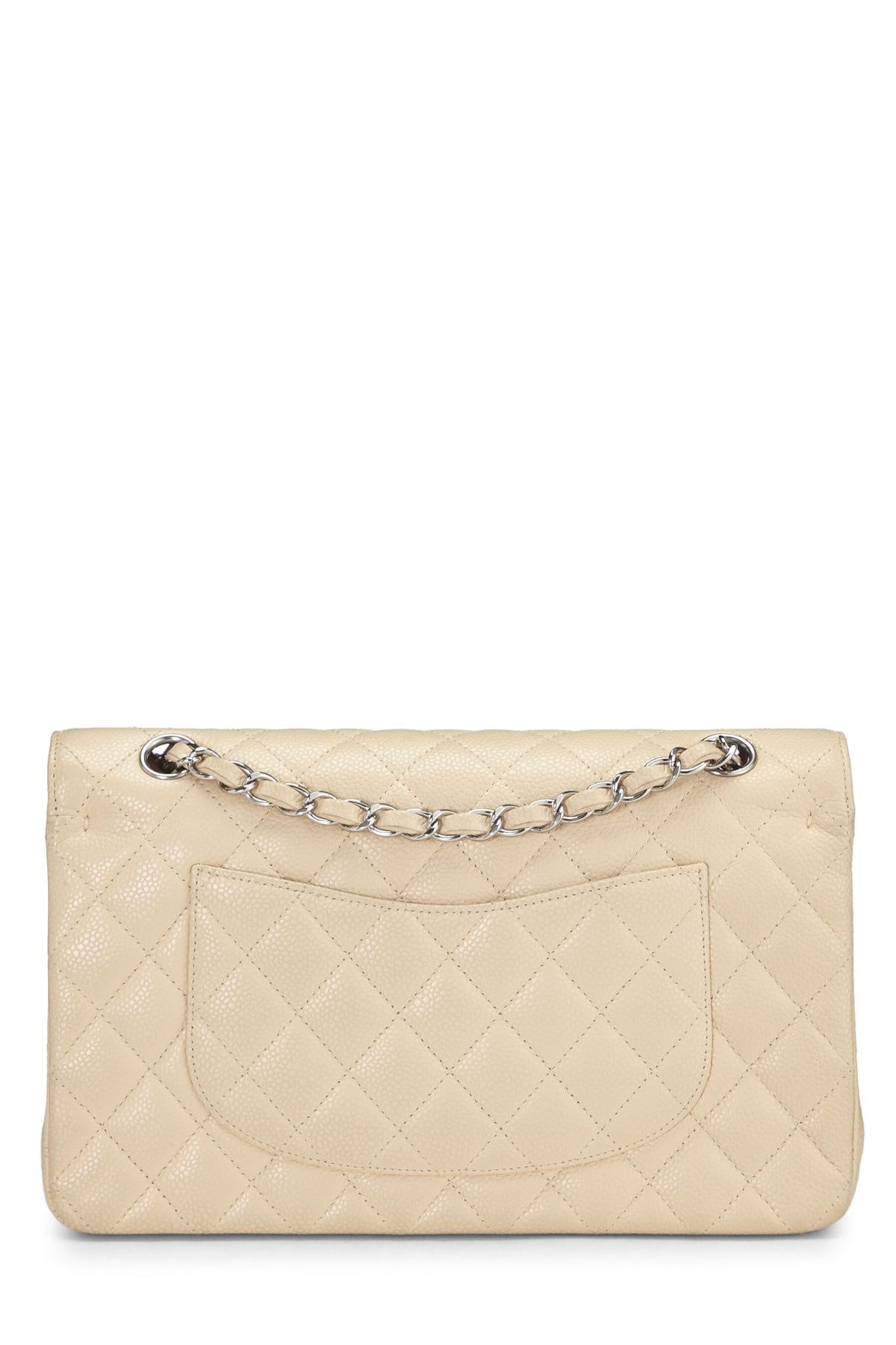 Chanel,  Beige Quilted Caviar Classic Double Flap Medium, Beige