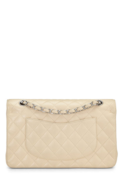 Chanel,  Beige Quilted Caviar Classic Double Flap Medium, Beige