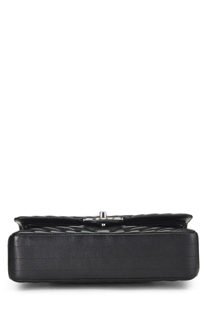 Chanel,  Black Chevron Caviar Classic Double Flap Medium, Black