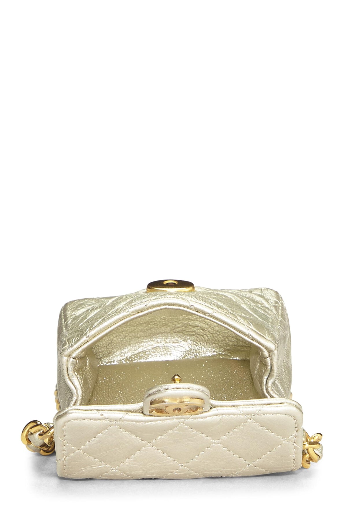 Chanel,  Gold Quilted Lambskin Half Flap Micro, Gold