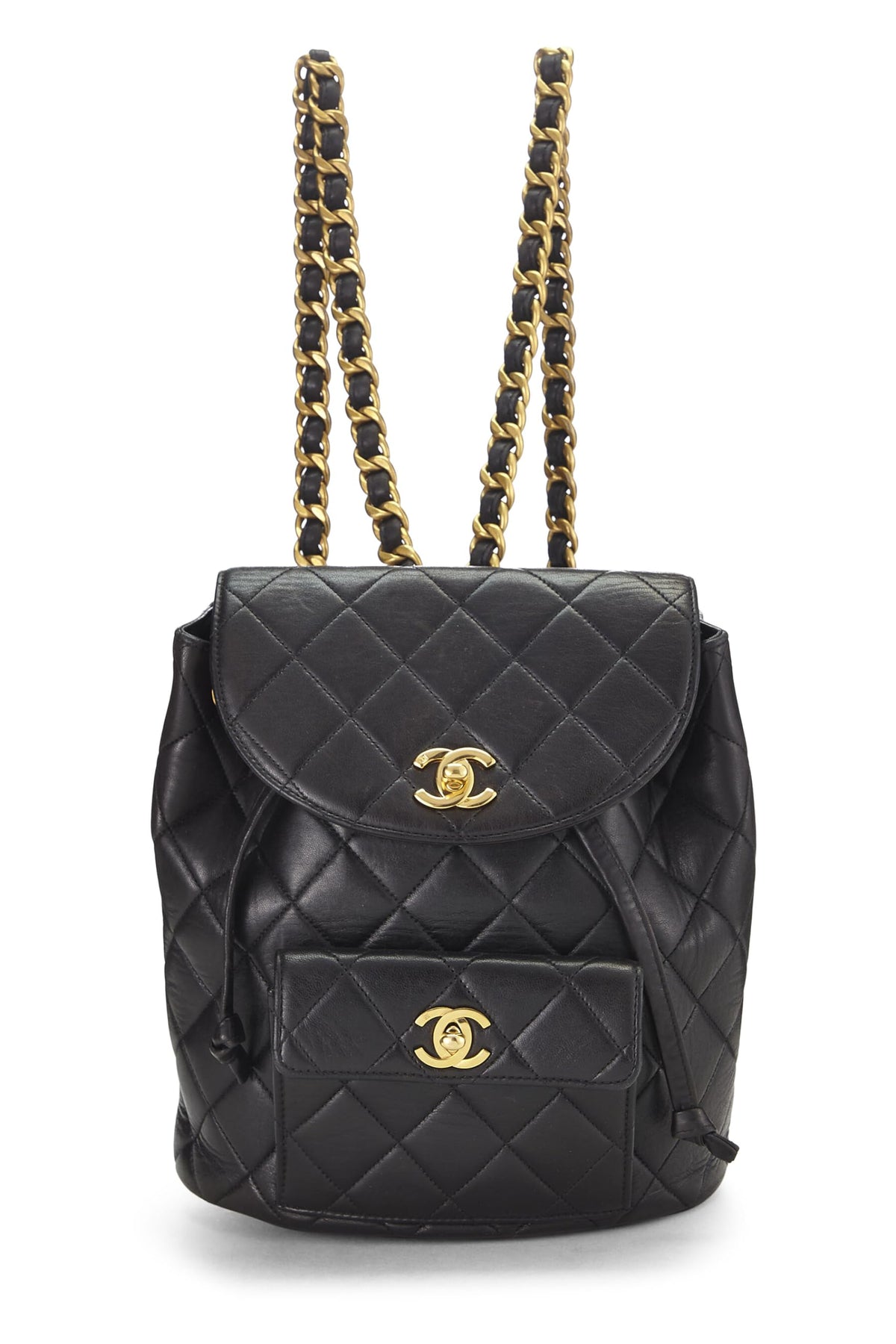 Chanel,  Black Quilted Lambskin Backpack Medium, Black
