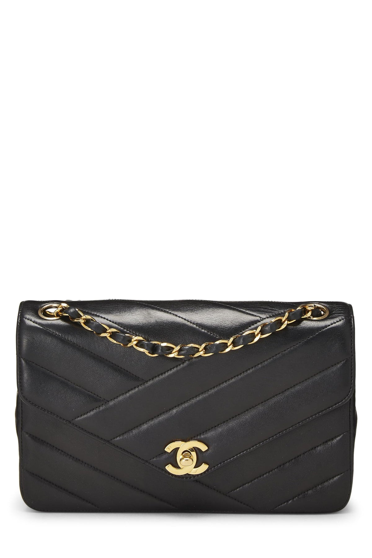 Chanel,  Black Diagonal Quilted Envelope Flap Small, Black