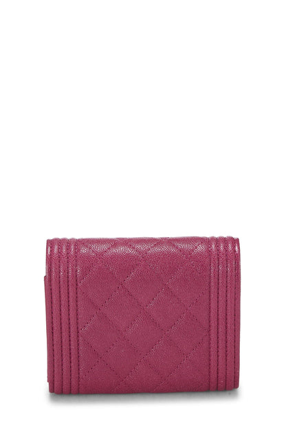 Chanel,  Purple Quilted Caviar Boy Compact Wallet, Purple