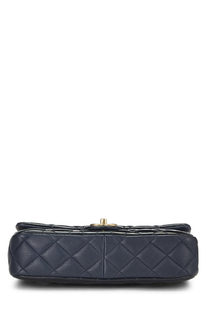 Chanel,  Navy Quilted Patent Leather 'CC' Eyelet Flap Medium, Navy