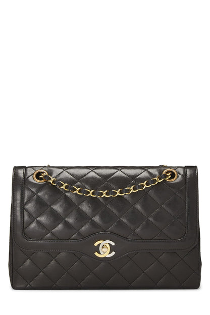 Chanel,  Black Quilted Lambskin Paris Limited Double Flap Medium, Black