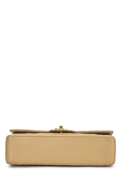 Chanel,  Beige Quilted Caviar Classic Double Flap Medium, Beige