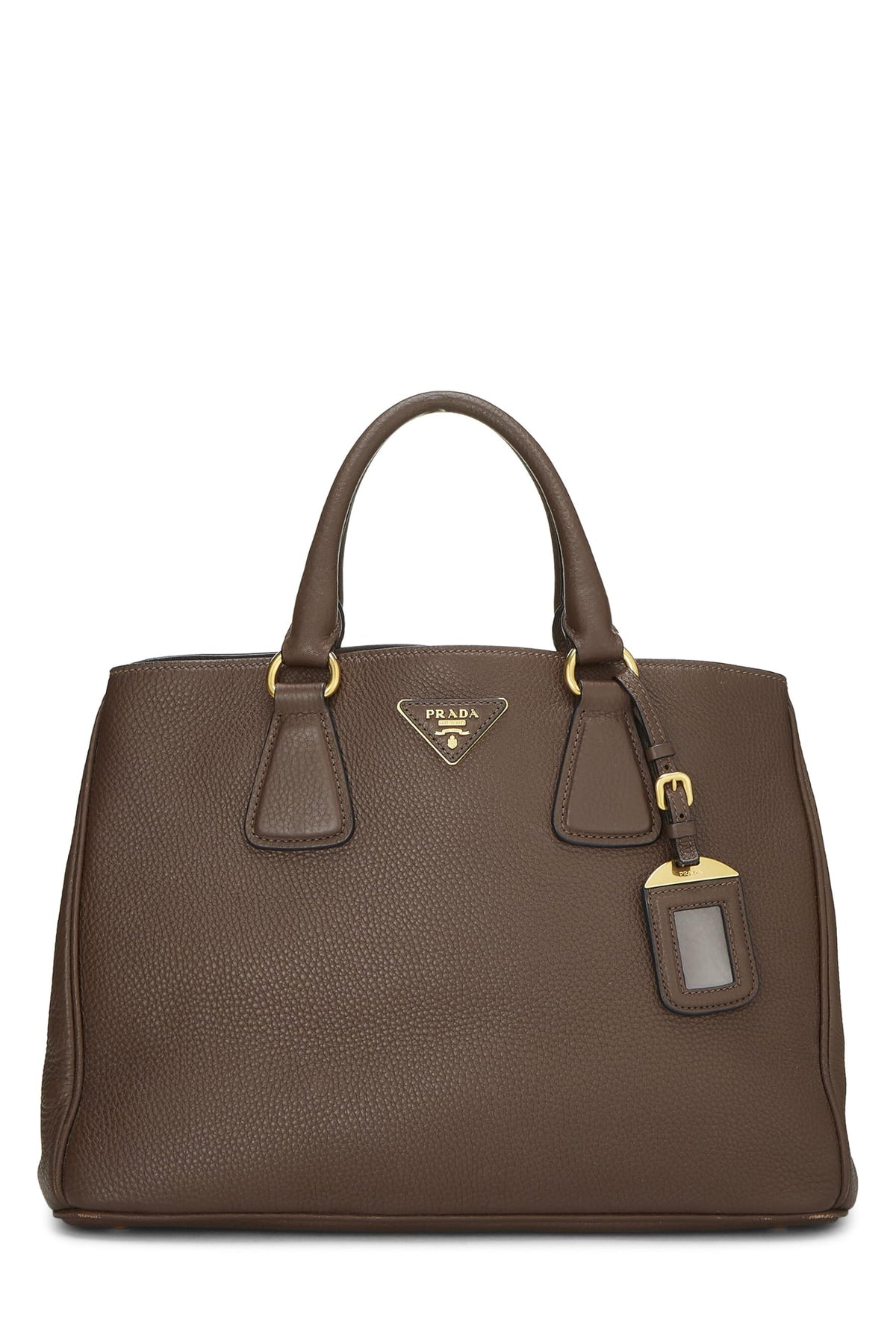 Prada,  Brown Vitello Daino Convertible Top Handle Tote, Brown