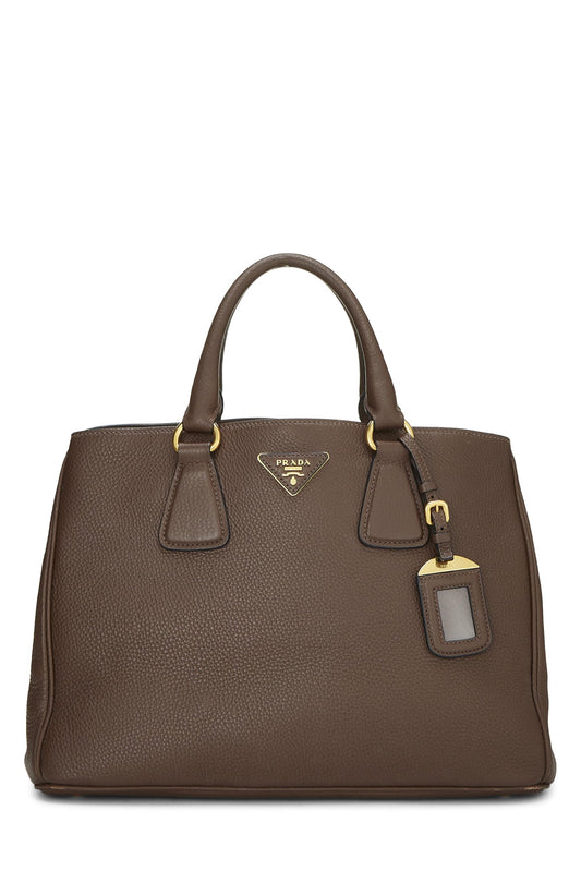 Prada,  Brown Vitello Daino Convertible Top Handle Tote, Brown