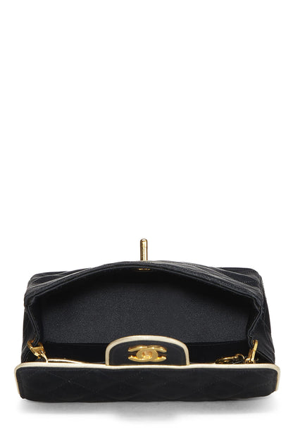 Chanel,  Black Quilted Satin Piped Half Flap Mini, Black