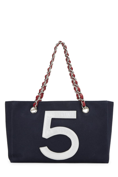 Chanel,  Navy Canvas & Leather No.5 Foil Shopping Tote, Navy