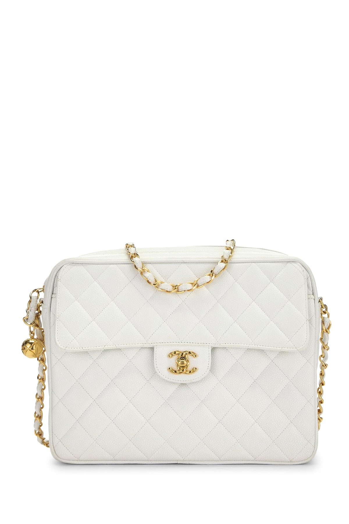 Chanel,  White Quilted Caviar Pocket Camera Bag Medium, White