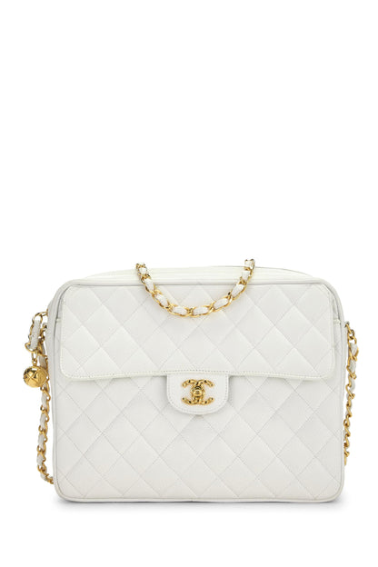 Chanel,  White Quilted Caviar Pocket Camera Bag Medium, White