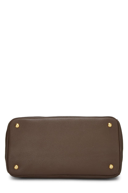 Prada,  Brown Vitello Daino Convertible Top Handle Tote, Brown