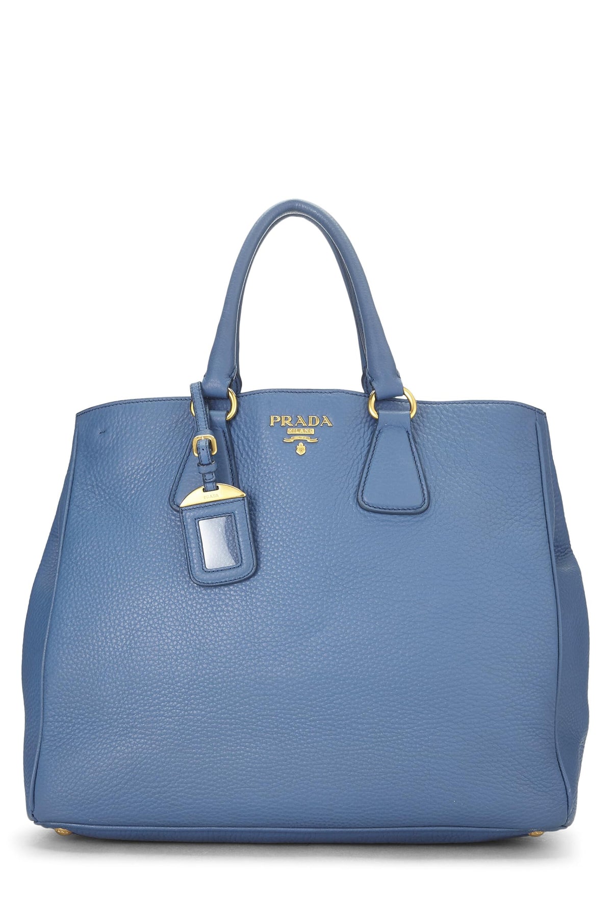 Prada,  Blue Vitello Daino Convertible Open Tote, Blue