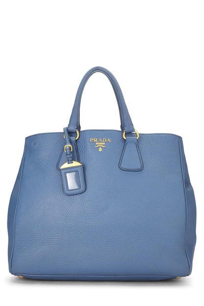 Prada,  Blue Vitello Daino Convertible Open Tote, Blue