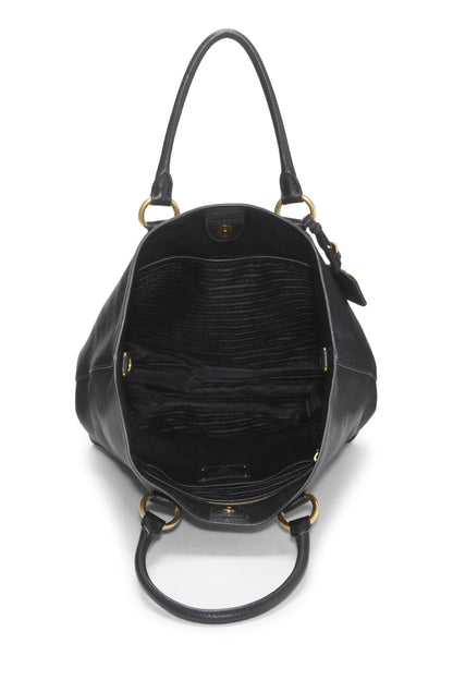 Prada,  Black Vitello Daino Phenix Convertible Shopping Tote, Black