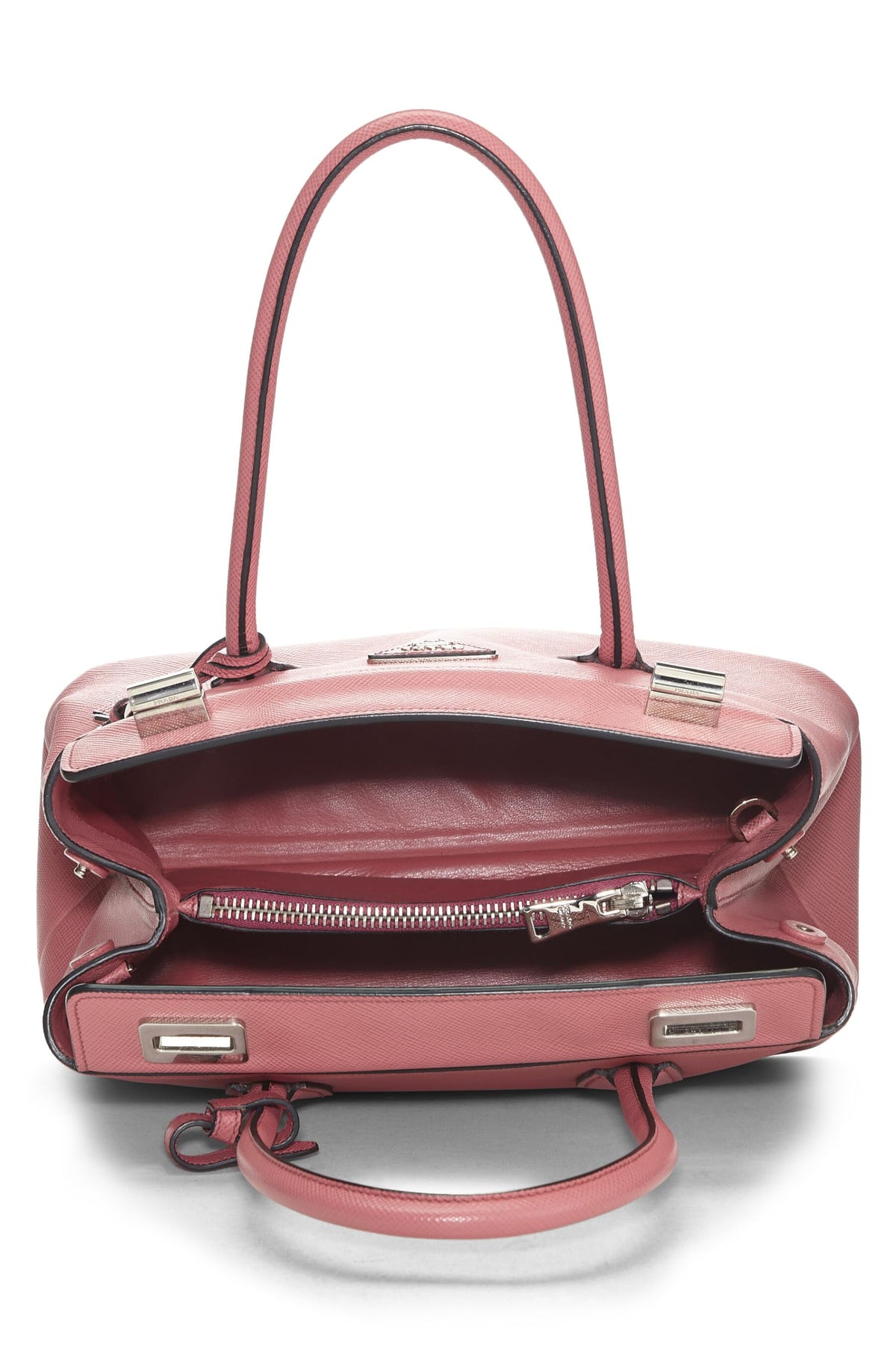 Prada,  Pink Saffiano Leather Turnlock Cuir Tote, Pink