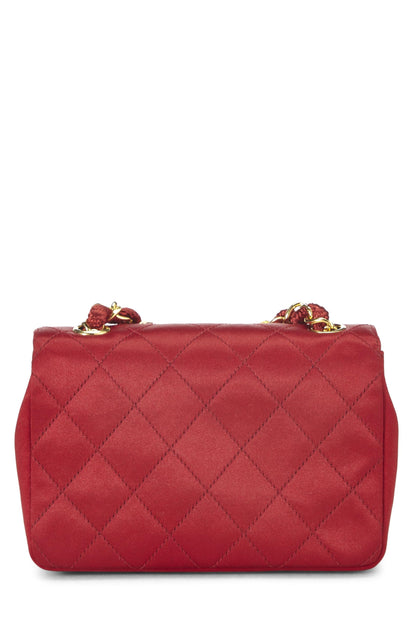 Chanel,  Red Quilted Satin Half Flap Micro, Red