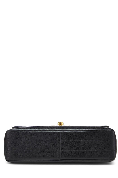Chanel,  Black Horizontal Caviar Half Flap Jumbo, Black