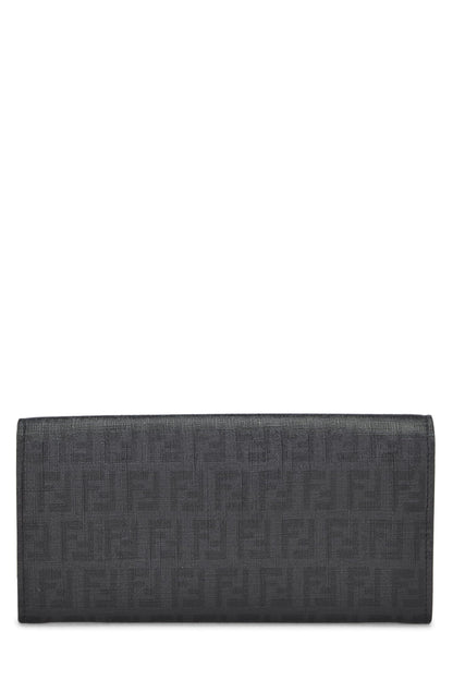 Fendi,  Black Zucchino Coated Canvas Continental Wallet, Black